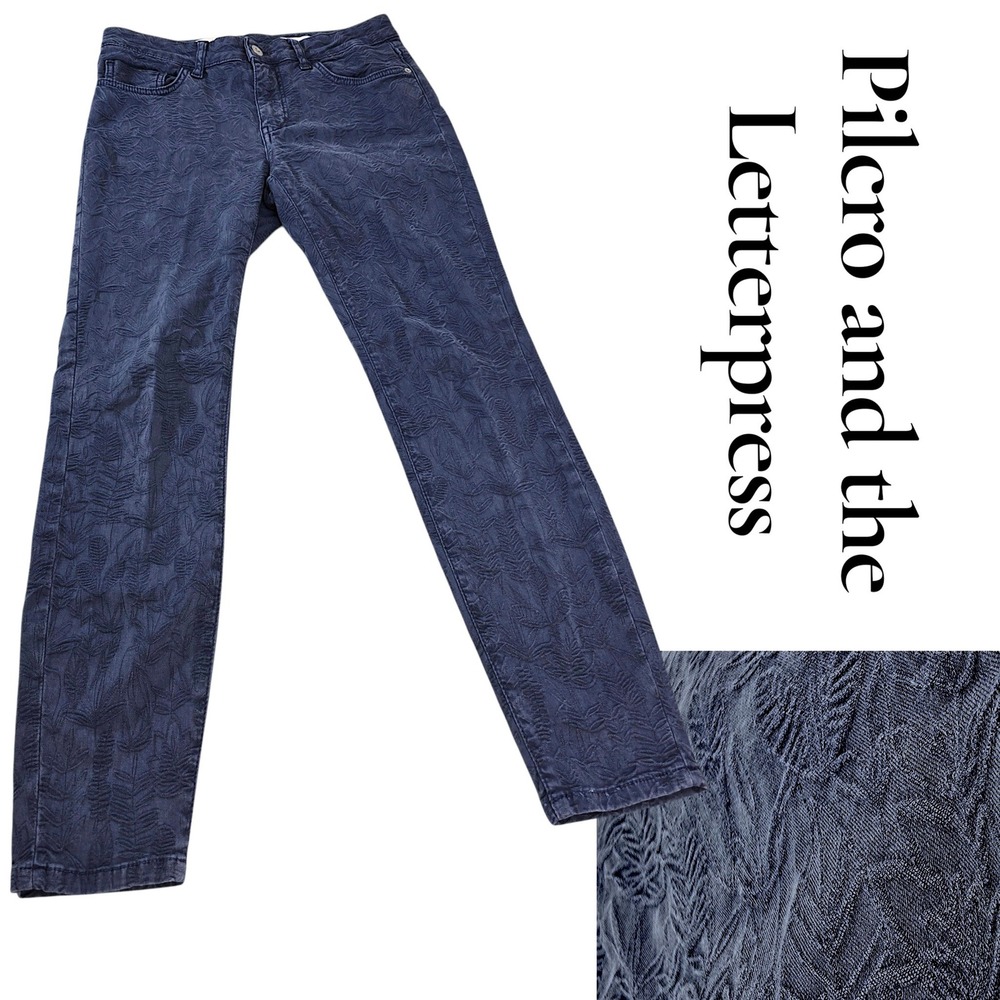 Pilcro and the Letterpress Jeans Womens 28 Blue Cotton Leaf Jacquard Skinny Boho